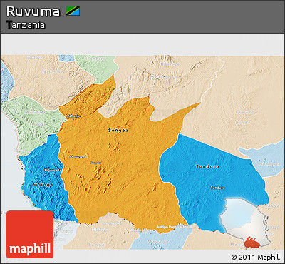 Political 3D Map of Ruvuma, lighten