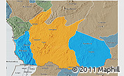 Political 3D Map of Ruvuma, semi-desaturated