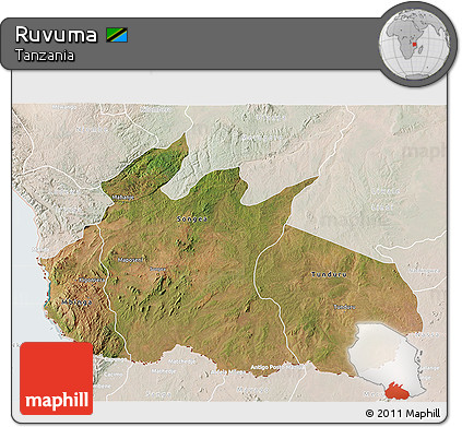 Satellite 3D Map of Ruvuma, lighten