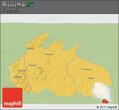 Savanna Style 3D Map of Ruvuma, single color outside