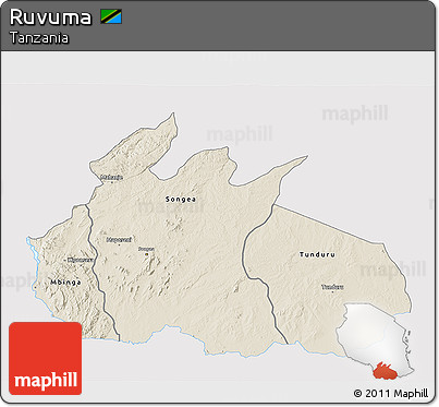 Shaded Relief 3D Map of Ruvuma, single color outside