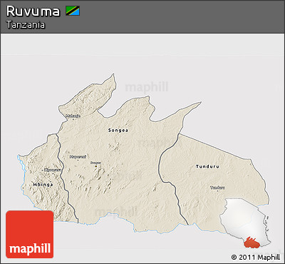 Shaded Relief 3D Map of Ruvuma, single color outside