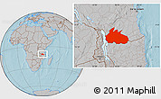 Gray Location Map of Ruvuma, hill shading