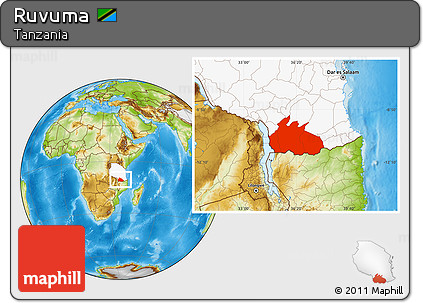 Physical Location Map of Ruvuma, highlighted country