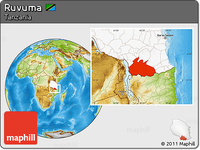 Physical Location Map of Ruvuma, highlighted country