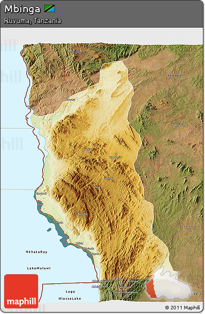 Physical 3D Map of Mbinga, satellite outside