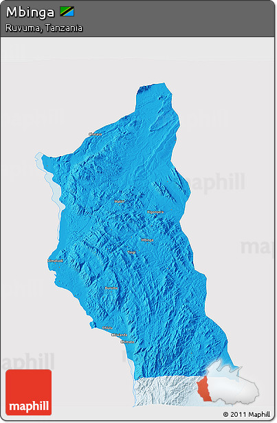 Political 3D Map of Mbinga, single color outside
