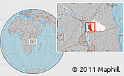 Gray Location Map of Mbinga, highlighted parent region, hill shading