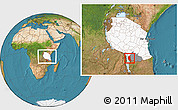 Satellite Location Map of Mbinga, highlighted country, highlighted parent region, within the entire country