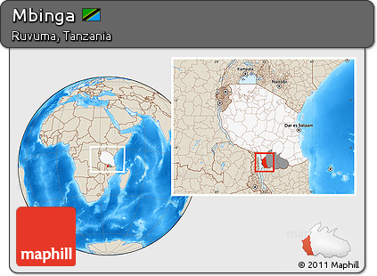 Shaded Relief Location Map of Mbinga, highlighted country, highlighted parent region, within the entire country