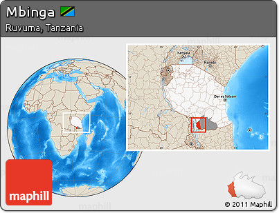 Shaded Relief Location Map of Mbinga, highlighted country, highlighted parent region, within the entire country