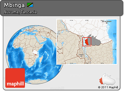 Shaded Relief Location Map of Mbinga, highlighted country, highlighted parent region