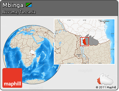 Shaded Relief Location Map of Mbinga, highlighted country, highlighted parent region