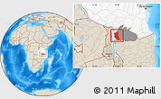 Shaded Relief Location Map of Mbinga, highlighted country, highlighted parent region
