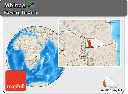 Shaded Relief Location Map of Mbinga, highlighted parent region