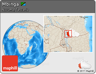 Shaded Relief Location Map of Mbinga, highlighted parent region