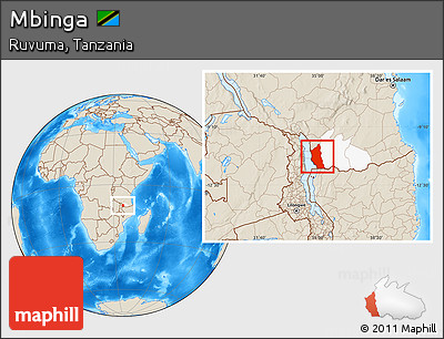 Shaded Relief Location Map of Mbinga, highlighted parent region