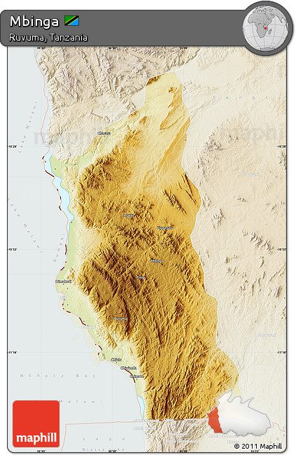 Physical Map of Mbinga, lighten