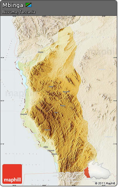 Physical Map of Mbinga, lighten