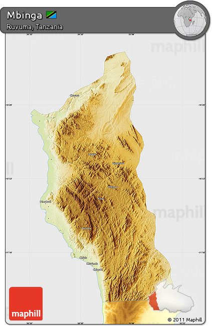 Physical Map of Mbinga, single color outside