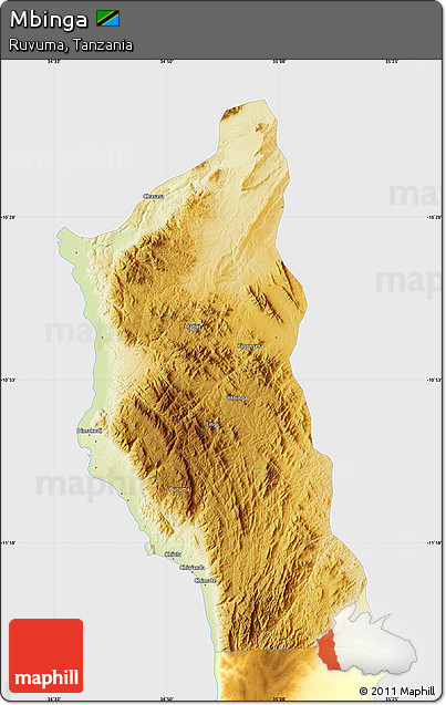 Physical Map of Mbinga, single color outside