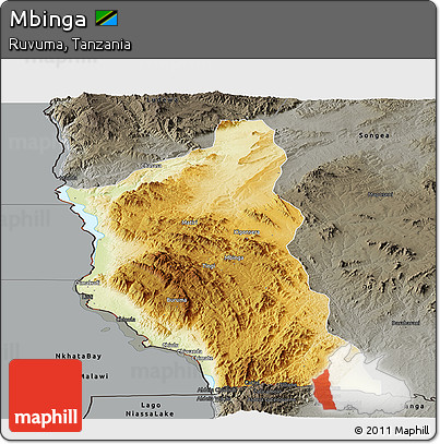 Physical Panoramic Map of Mbinga, darken, semi-desaturated