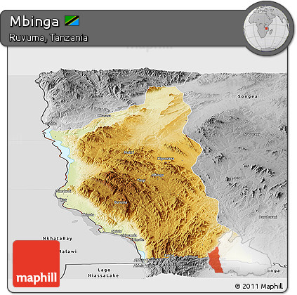 Physical Panoramic Map of Mbinga, desaturated