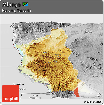 Physical Panoramic Map of Mbinga, desaturated