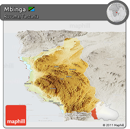 Physical Panoramic Map of Mbinga, lighten, semi-desaturated