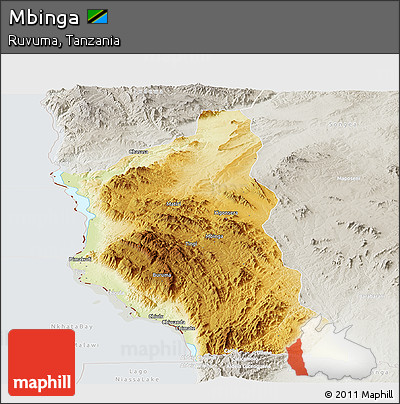 Physical Panoramic Map of Mbinga, lighten, semi-desaturated