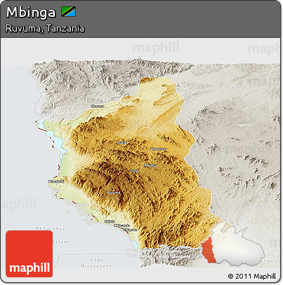 Physical Panoramic Map of Mbinga, lighten, semi-desaturated