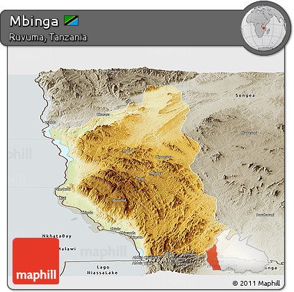 Physical Panoramic Map of Mbinga, semi-desaturated