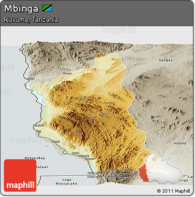 Physical Panoramic Map of Mbinga, semi-desaturated