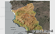 Satellite Panoramic Map of Mbinga, darken, semi-desaturated