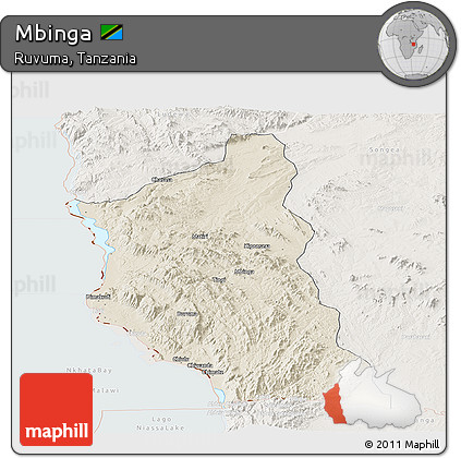 Shaded Relief Panoramic Map of Mbinga, lighten