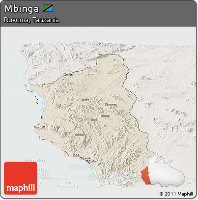 Shaded Relief Panoramic Map of Mbinga, lighten