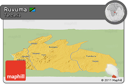 Savanna Style Panoramic Map of Ruvuma, single color outside