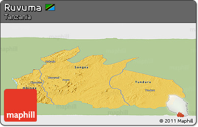Savanna Style Panoramic Map of Ruvuma, single color outside