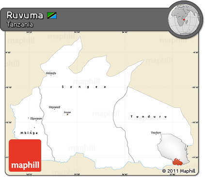 Classic Style Simple Map of Ruvuma, single color outside