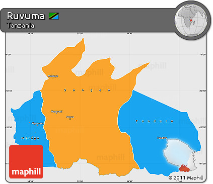 Political Simple Map of Ruvuma, single color outside