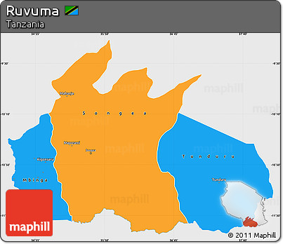 Political Simple Map of Ruvuma, single color outside