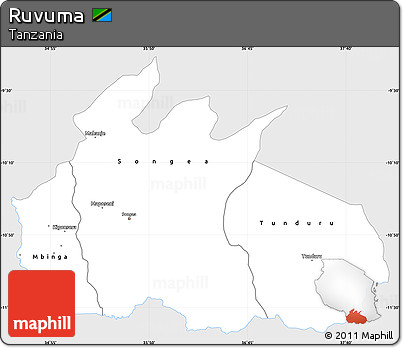 Silver Style Simple Map of Ruvuma, single color outside