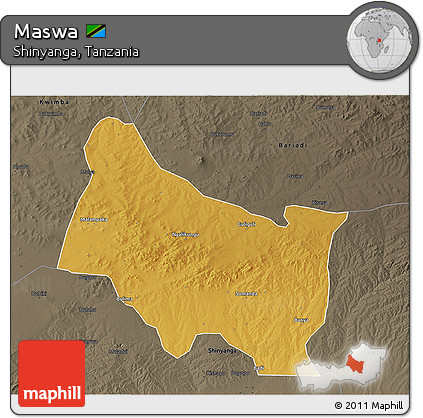 Physical 3D Map of Maswa, darken, semi-desaturated