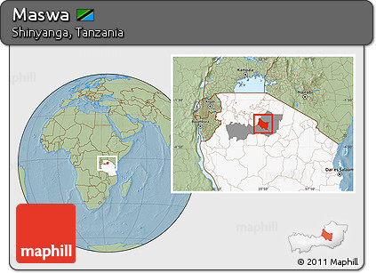 Savanna Style Location Map of Maswa, highlighted country, highlighted parent region, hill shading
