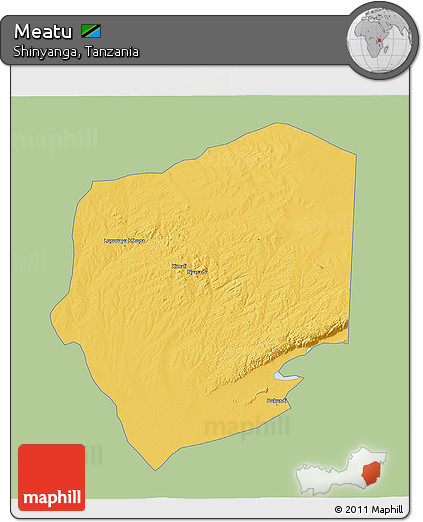 Savanna Style 3D Map of Meatu, single color outside