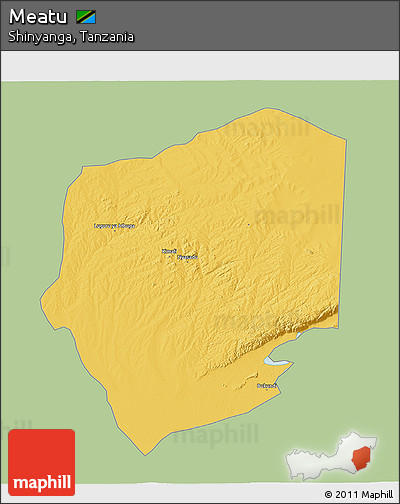 Savanna Style 3D Map of Meatu, single color outside