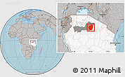 Gray Location Map of Meatu, highlighted country, highlighted parent region, hill shading