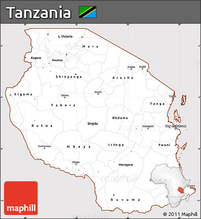 Classic Style Simple Map of Tanzania, cropped outside