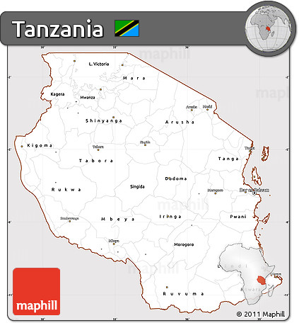 Classic Style Simple Map of Tanzania, cropped outside