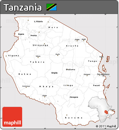 Classic Style Simple Map of Tanzania, cropped outside